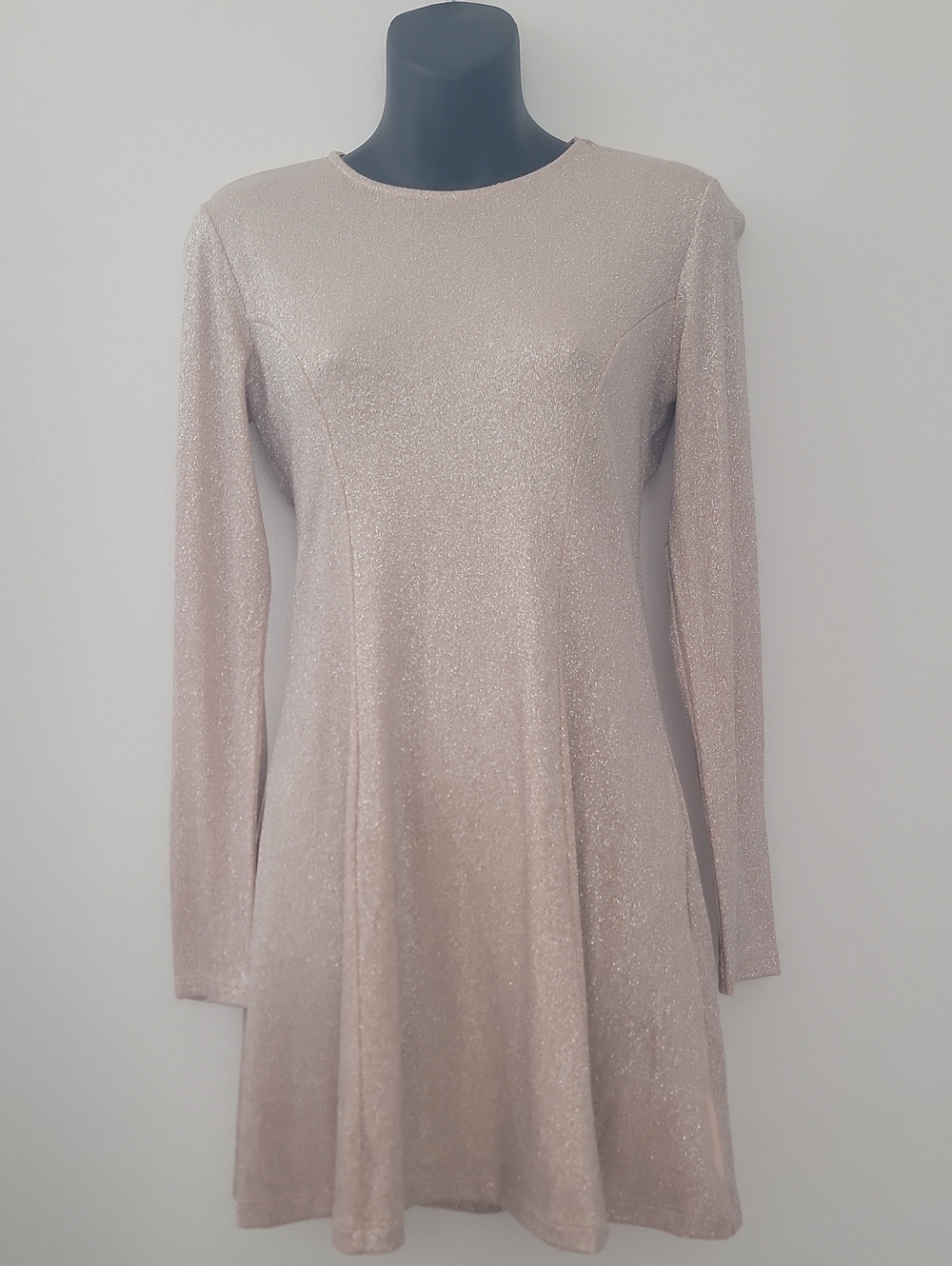 Women’s Long-Sleeve Shimmery Cream A-Line Dress